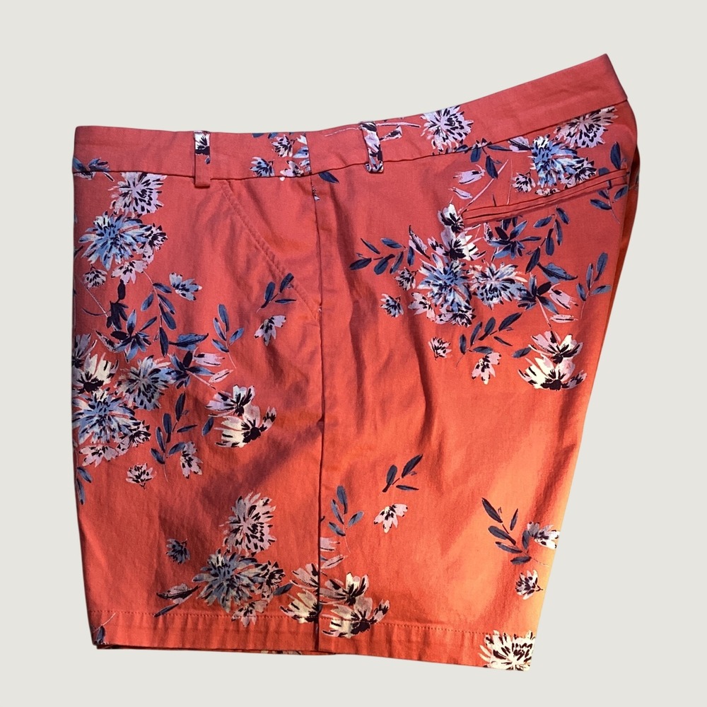 a.n.a Floral Twill Shorts Women 22W Coral Orange Boho Summer Casual Plus Size